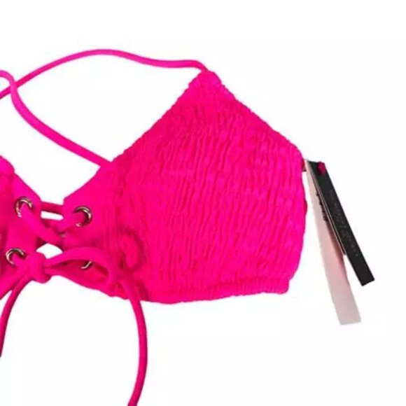 Victoria’s Secret Swim Womens Bikini Top Pink Padded V Neck Ruched Tassel XS NEW - Picture 5 of 9